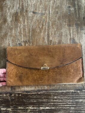 Brown Leather Envelope Clutch